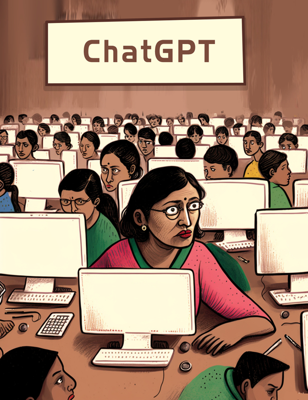 мем о том, как выглядит ChatGPT глазами критиков, подозревающих многолюдные офисы в Индии